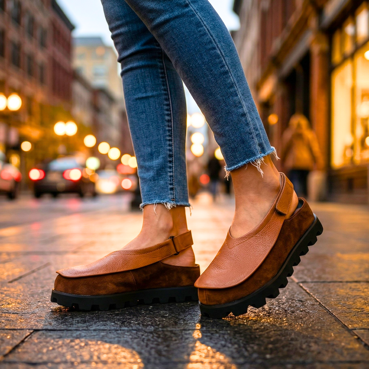 Zapatos Destalonados de Piel con Plataforma
