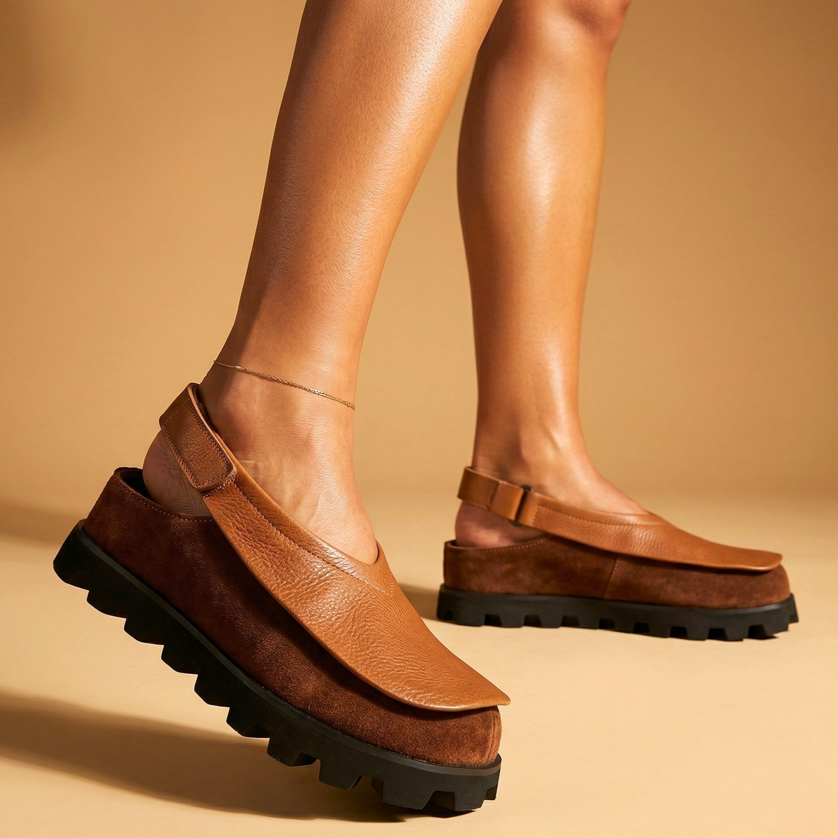 Zapatos Destalonados de Piel con Plataforma