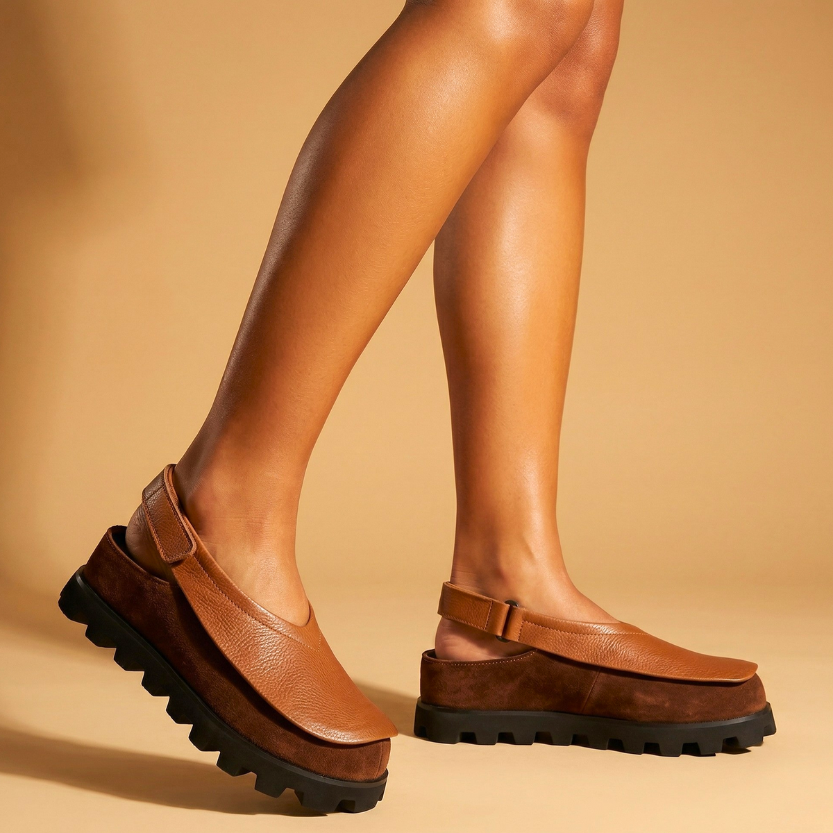 Zapatos Destalonados de Piel con Plataforma