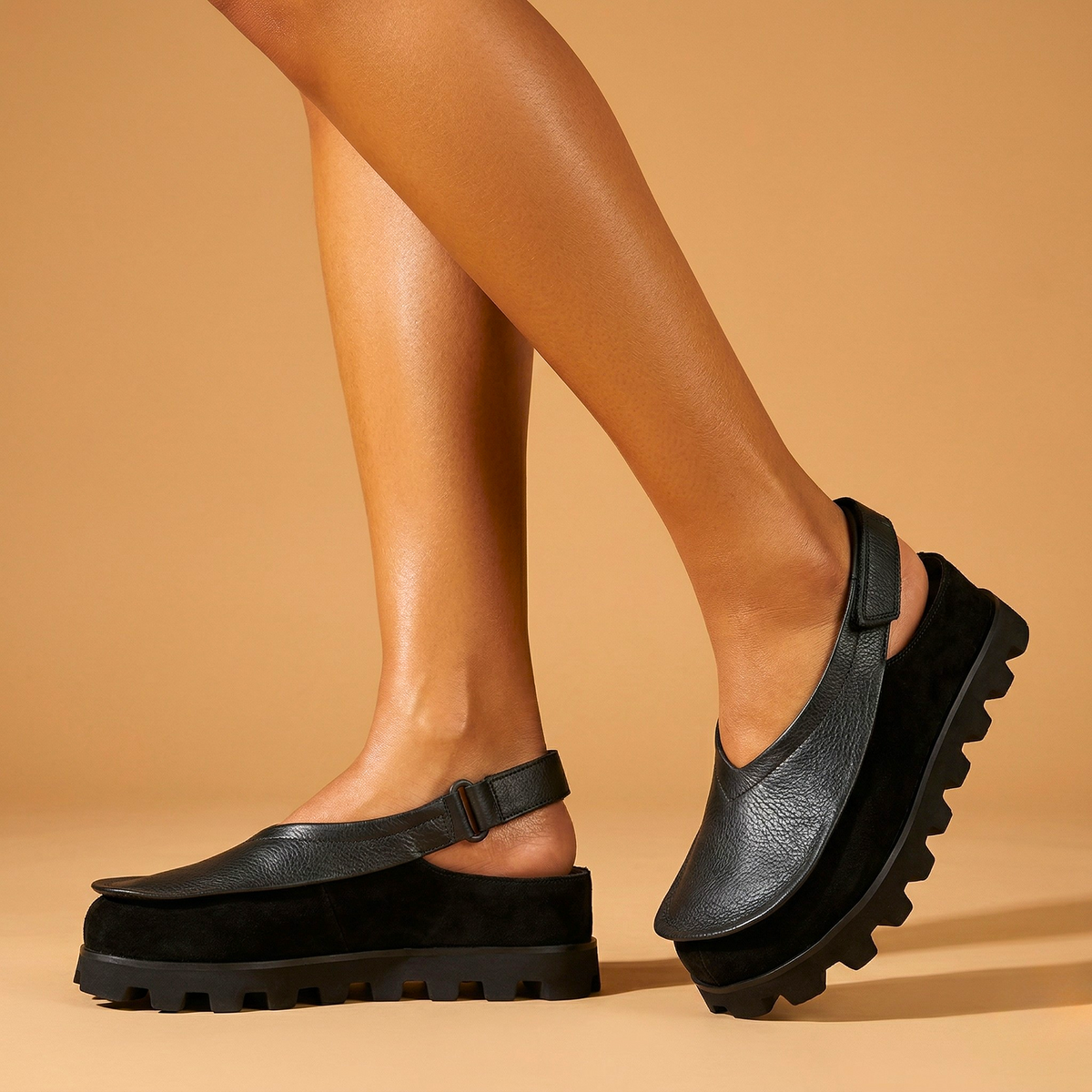 Zapatos Destalonados de Piel con Plataforma