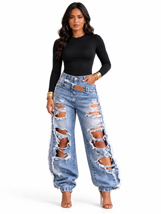 Alma | Jeans de Corte Amplio con Detalles Desgastados