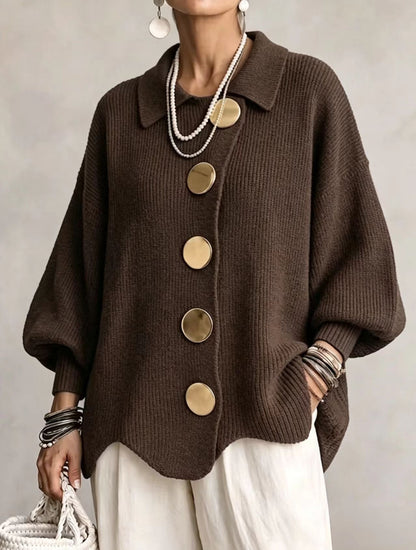 OLIVIA | Cárdigan oversize de punto grueso con botones dorados