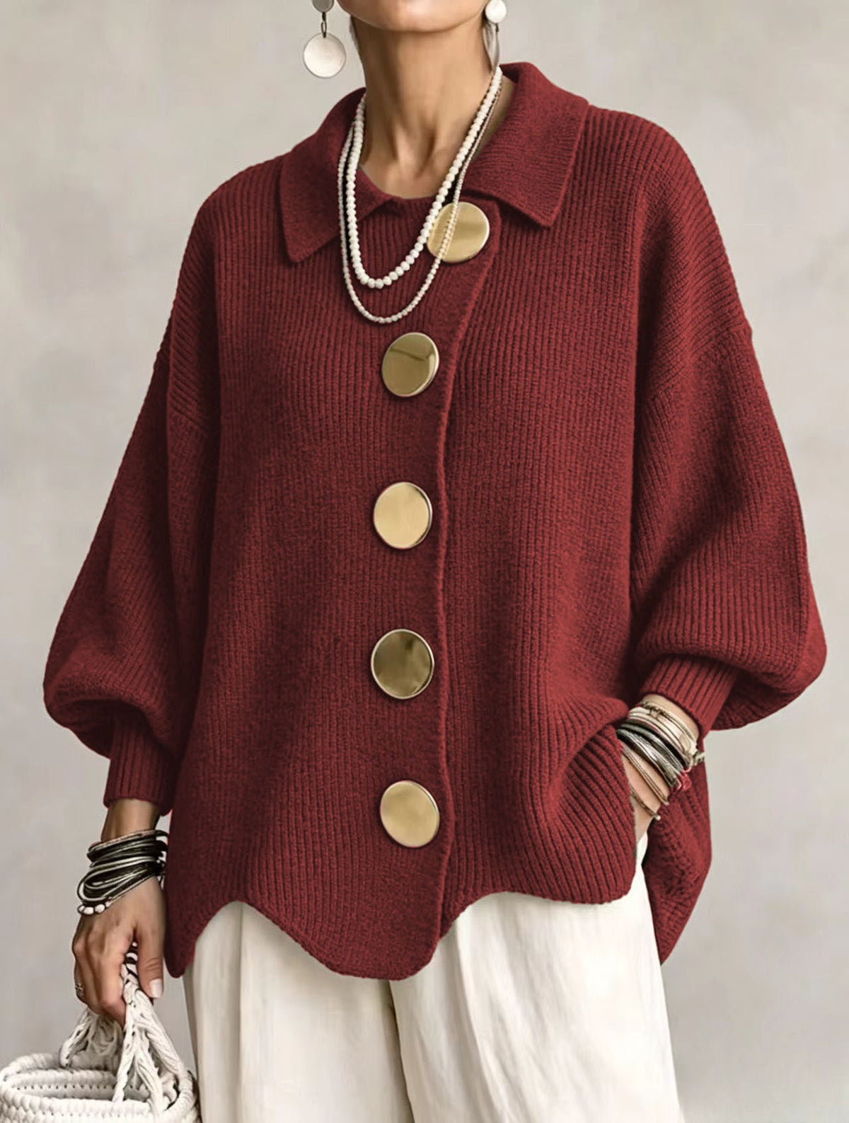 OLIVIA | Cárdigan oversize de punto grueso con botones dorados