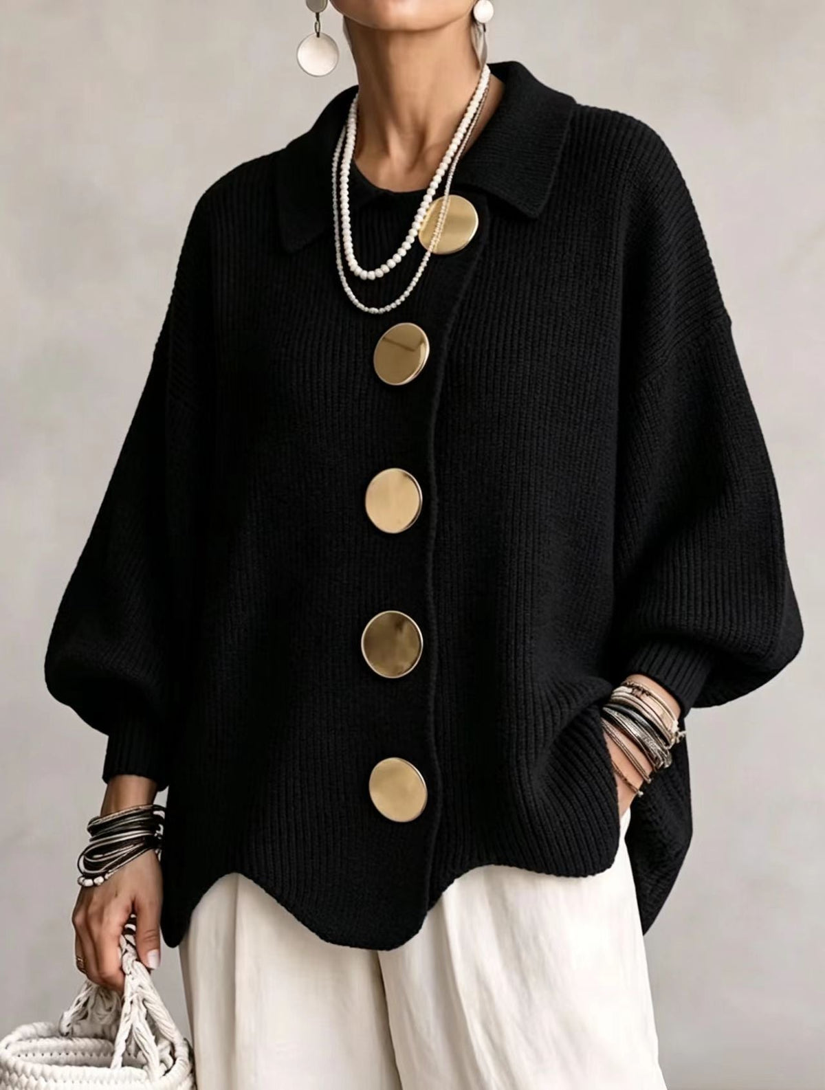 OLIVIA | Cárdigan oversize de punto grueso con botones dorados