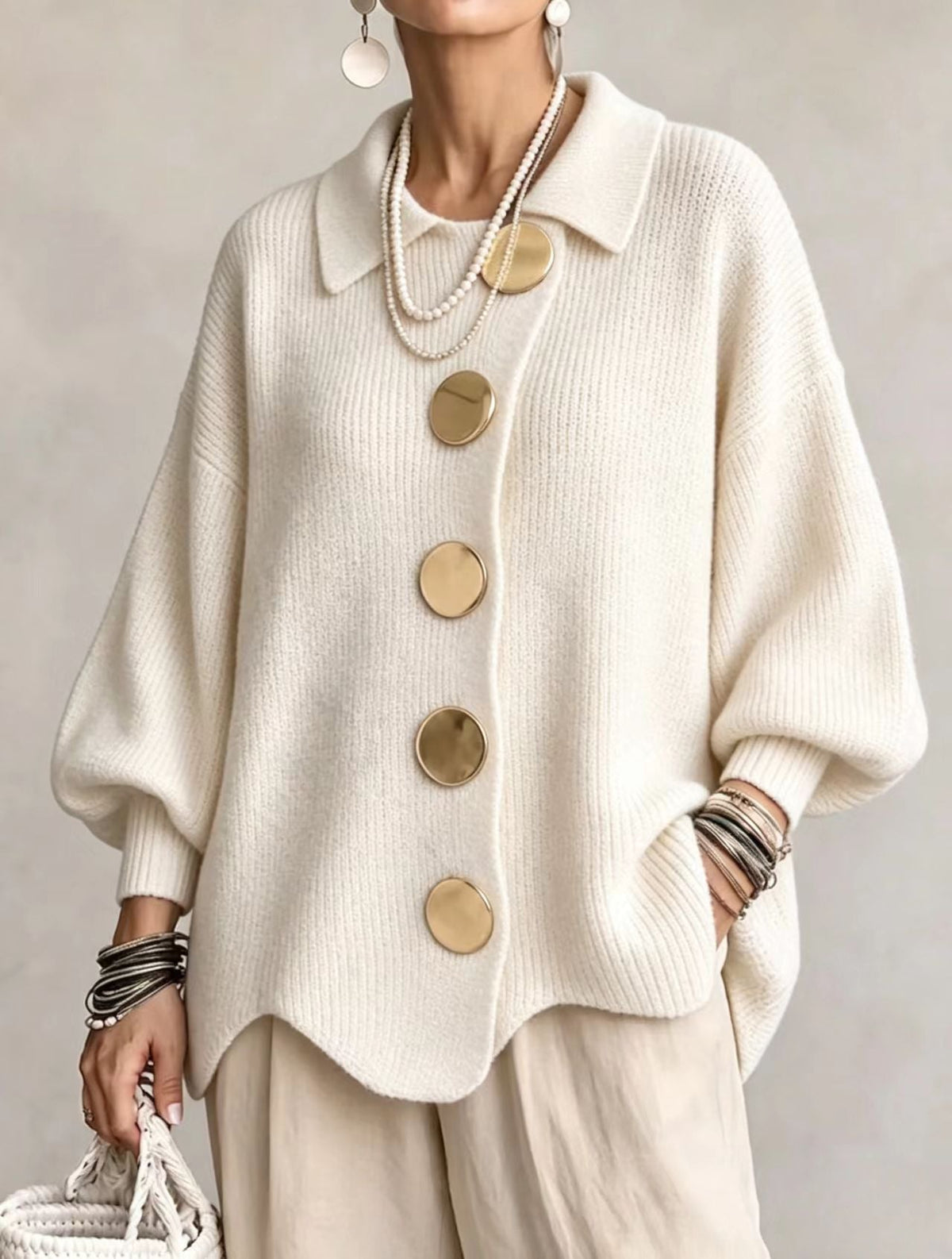 OLIVIA | Cárdigan oversize de punto grueso con botones dorados