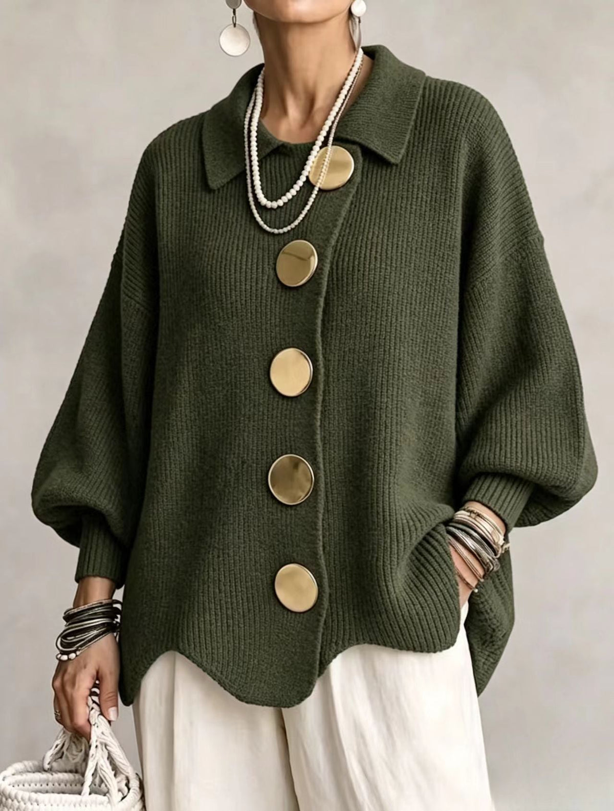 OLIVIA | Cárdigan oversize de punto grueso con botones dorados
