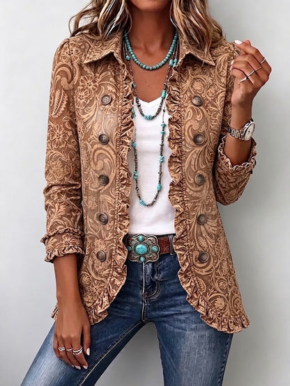 LOLA | Chaqueta floral con volantes y bajo curvo