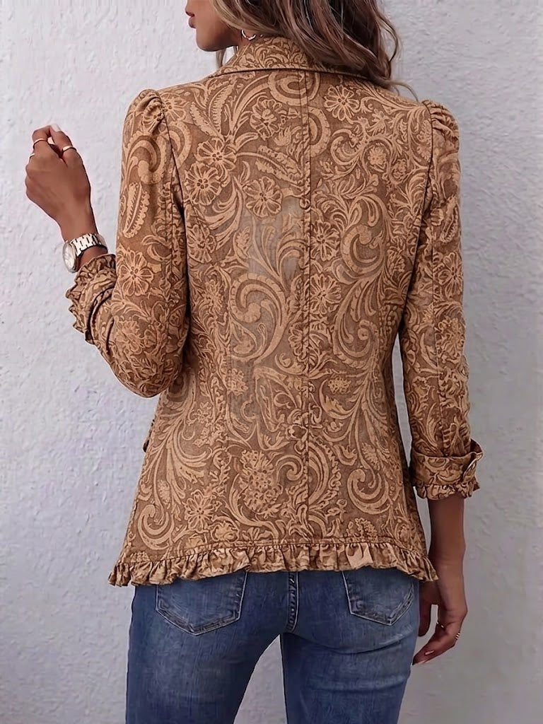 LOLA | Chaqueta floral con volantes y bajo curvo