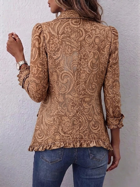 LOLA | Chaqueta floral con volantes y bajo curvo